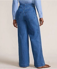 Lands' End Women's Soft Denim High Rise Wide Leg Braided Jeans