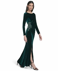 Eliza J Petite Side Ruched Long Sleeve Gown