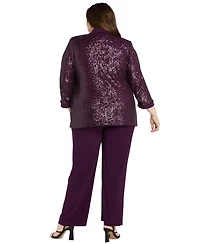 R & M Richards Plus Sequined Sleeveless Top, Open-Front Jacket Pants Set