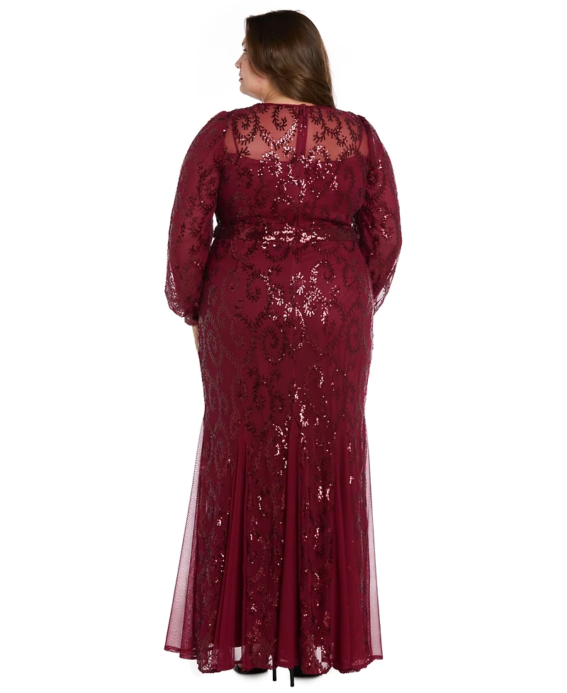 R & M Richards Plus Surplice Sequined Gown
