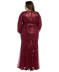 R & M Richards Plus Surplice Sequined Gown