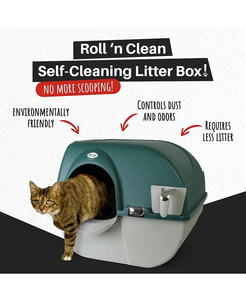 Omega Paw VMRA20-1-pr Premium Roll 'N Clean Self Cleaning Litter Box, Lg, Green