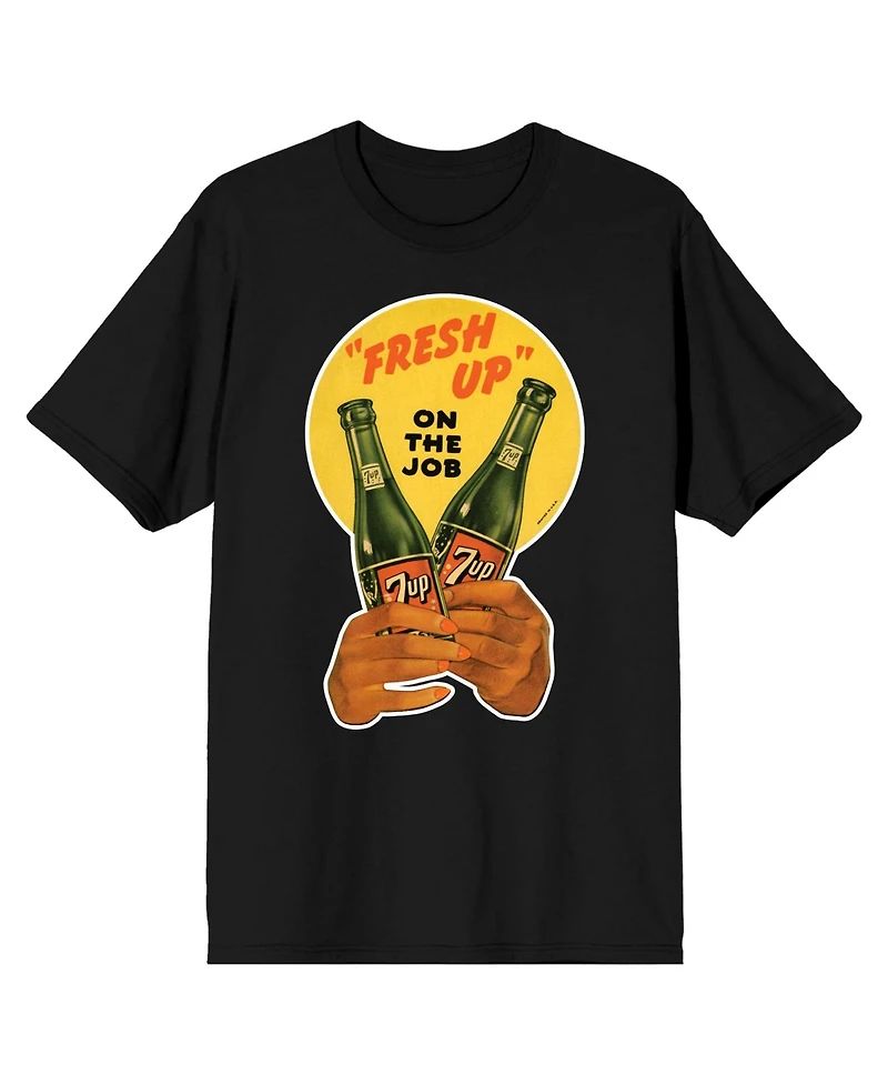 7UP Men's Fresh Up On The Job 2 Green Bottles Black Short Sleeve Adult T-Shirt-3XL