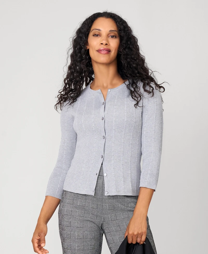 Cable & Gauge Women's Textured Rib Crewneck Cardigan