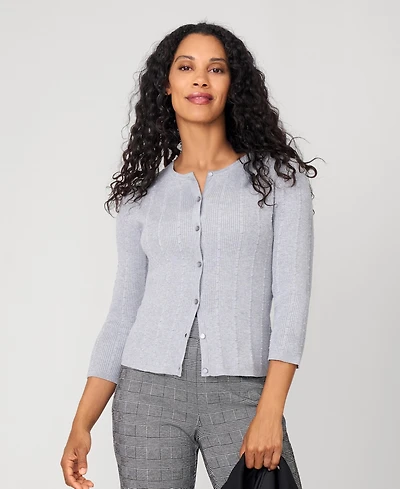 Cable & Gauge Women's Textured Rib Crewneck Cardigan