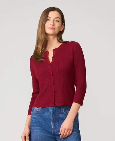 Cable & Gauge Women's Textured Rib Crewneck Cardigan