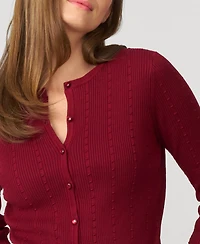 Cable & Gauge Women's Textured Rib Crewneck Cardigan