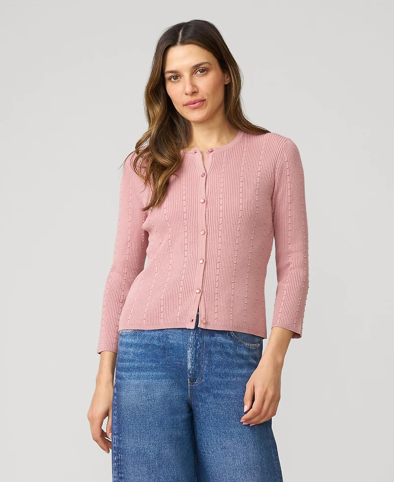 Cable & Gauge Women's Textured Rib Crewneck Cardigan