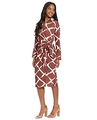London Times Petite Long-Sleeve Sarong Skirt Midi Dress