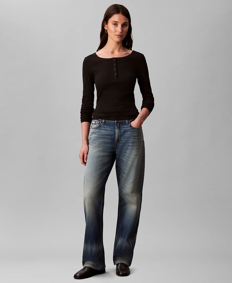 Calvin Klein Jeans Women's Long Sleeve Ribbed Knit T-Shirt