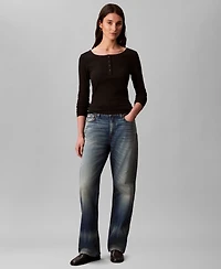 Calvin Klein Jeans Women's Long Sleeve Ribbed Knit T-Shirt
