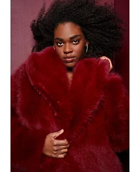 June + Vie Women's Plus Size Shaggy Faux Fur Coat