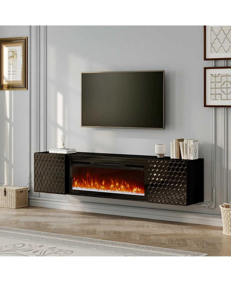 Boyel Living Wall Mounted Tv Stand with 36 inches Electric Fireplace Living Room Storage Table