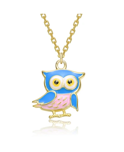 GiGiGirl 14K Gold Plated with Multi Color Enamel Owl Design Pendant Necklace