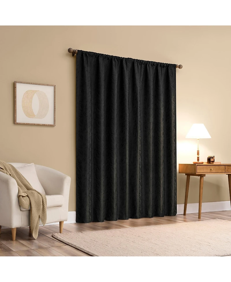 Sun Zero Belmont Floral Jacquard 100% Blackout Rod Pocket Curtain Panel