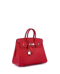 Pre-Owned Hermes Birkin 25 Handbag Red Epsom with Palladium Hardware