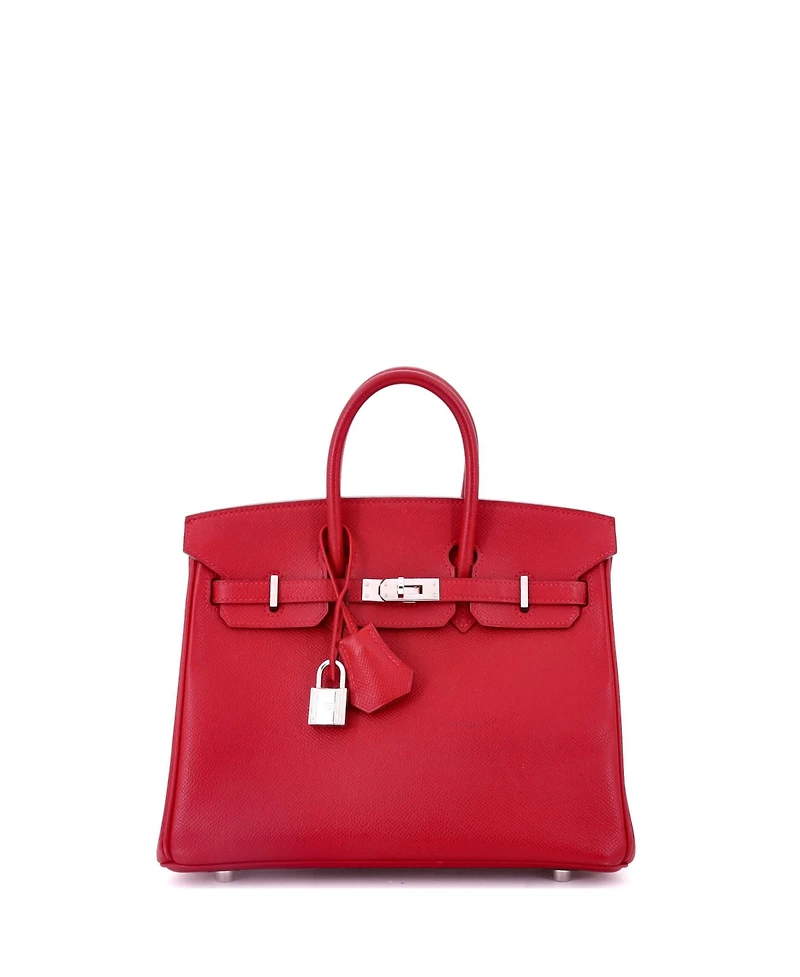 Pre-Owned Hermes Birkin 25 Handbag Red Epsom with Palladium Hardware