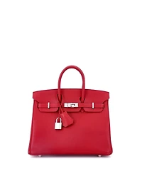 Pre-Owned Hermes Birkin 25 Handbag Red Epsom with Palladium Hardware