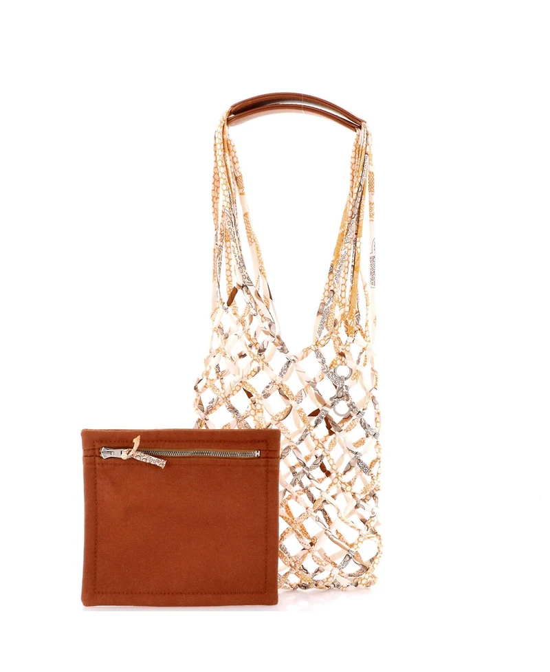 Pre-Owned Hermes Pm Petit H Net Tote Printed Silk with Leather