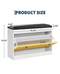 gaomon 31.5" Shoe Storage Bench, Modern Entryway Shoe Cabinets with Flip Drawer & Pu Cushion, White Shoe Organizer Cabinet for Entryway, Hallway, Bedr
