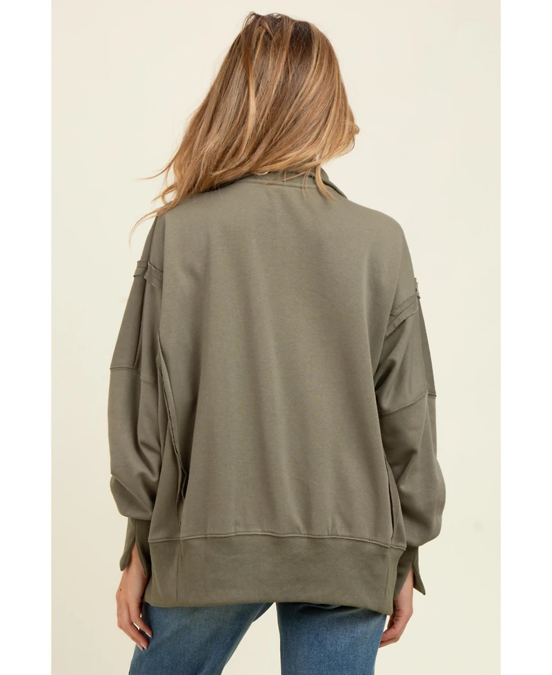 Pinkblush Olive Snap Button Pullover Henley Maternity Sweatshirt