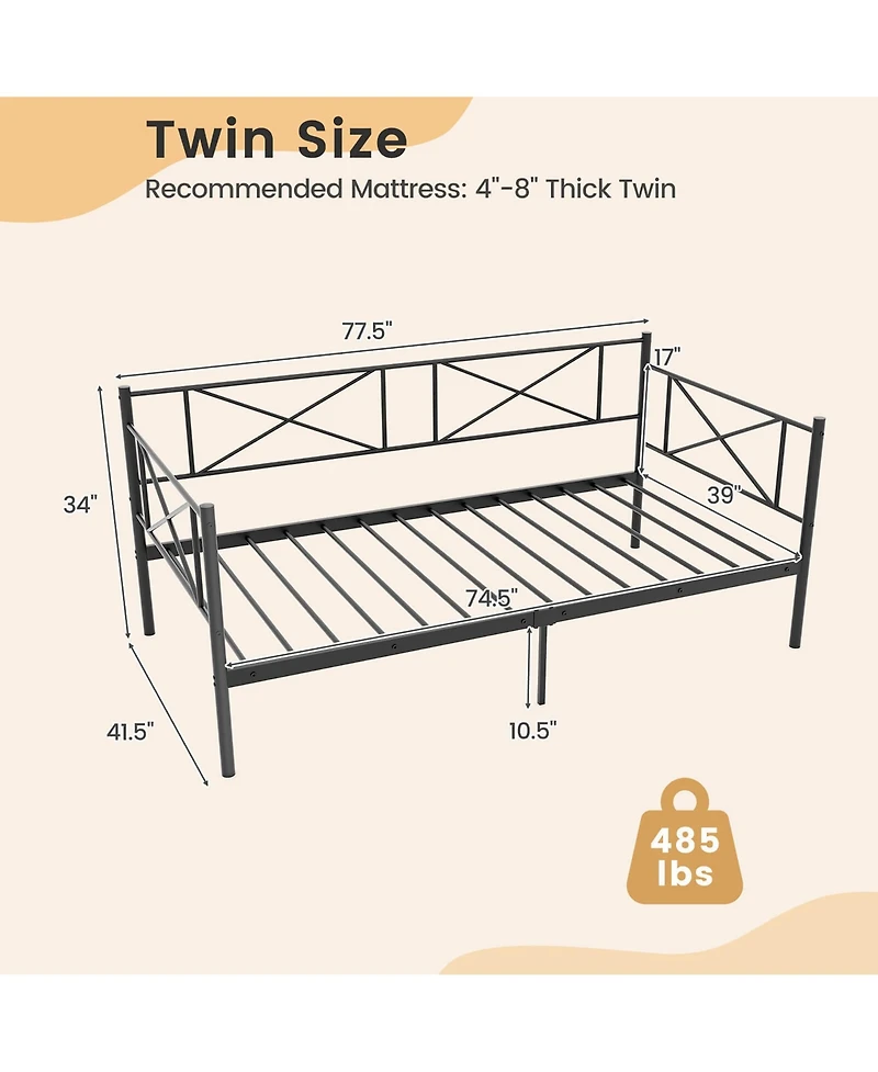 Gymax Twin Metal Daybed Modern Platform Bed w/ Heavy-duty Slat Support