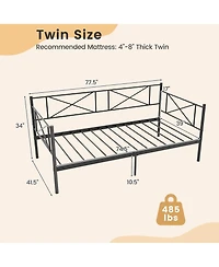 Gymax Twin Metal Daybed Modern Platform Bed w/ Heavy-duty Slat Support