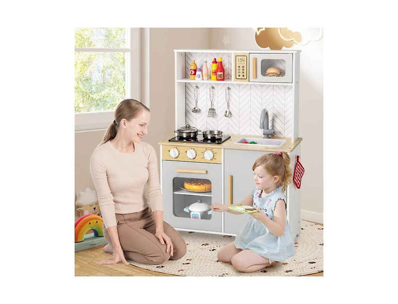 Kids Kitchen Playset with Lights, Sounds, Microwave & Stove – White