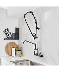 Greenspring Commercial Restaurant Pull Down 2-Handle Wall Mount Pre-Rinse Spray Utility Kitchen Faucet Matte Black
