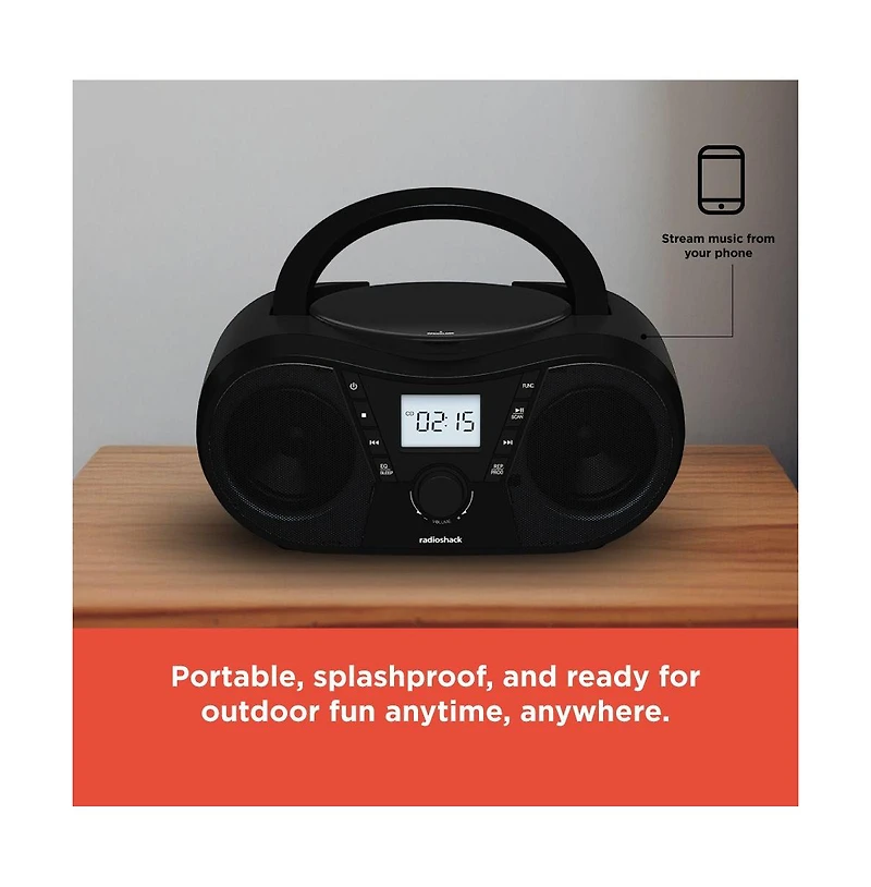 RadioShack Portable Cd Player Boombox, Bluetooth, Fm Radio, Usb & Aux, Remote Control 1402010