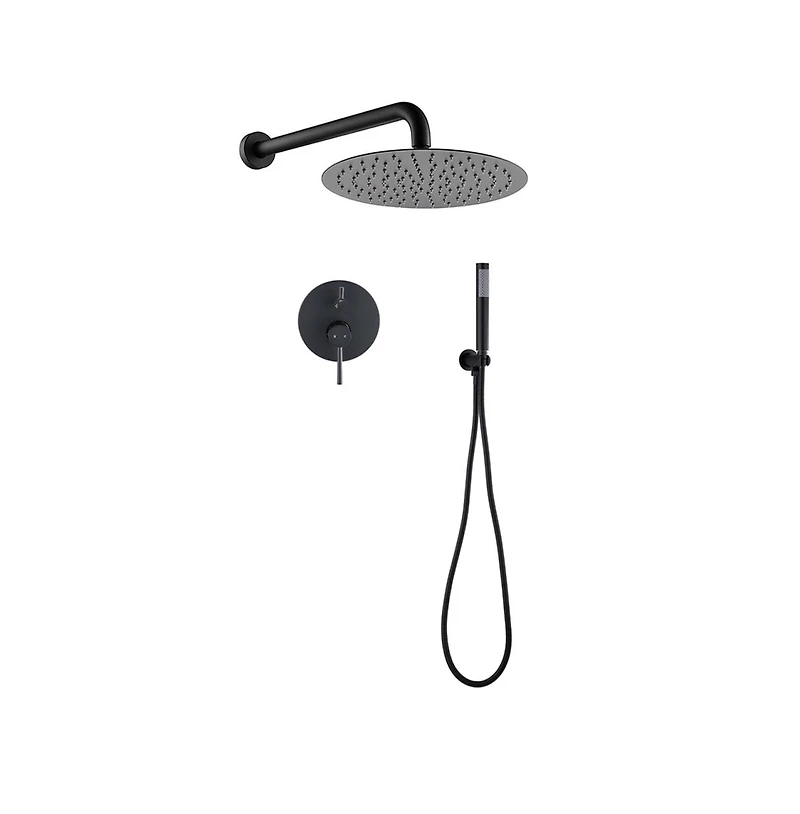 Rainsken 10" Matte Black Roud Rain Shower head and Handheld Shower Head Set