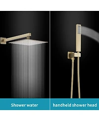 Greenspring Luxurious Single Handle 2-Spray 10 in. Wall Mount Square Shower Head with Hand Shower Faucet in Brushed Gold