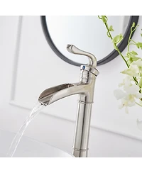 Waterfall Single Hole Single-Handle Vessel Bathroom Faucet With Pop-up Drain Assembly in Brushed Nickel