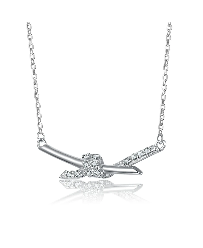 Rachel Glauber White Gold Plated with Clear Cubic Zirconia Bypass Necklace
