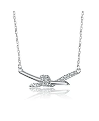 Rachel Glauber White Gold Plated with Clear Cubic Zirconia Bypass Necklace
