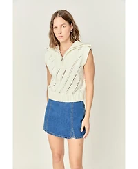 English Factory Women's Sleeveless Collar Zip Up Knit