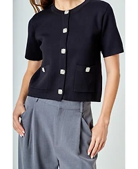 endless rose Women's Short Sleeve Jewel Button-Up Cardigan