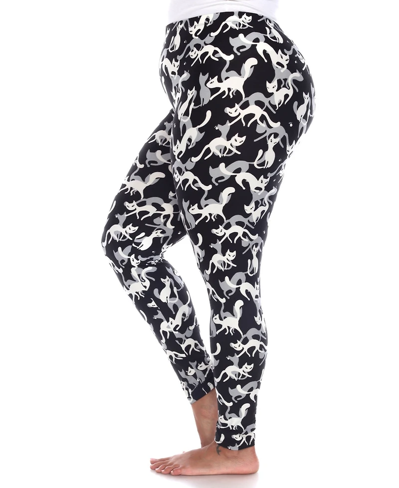 White Mark Plus Cat Print Legging Pants, 2-Pack