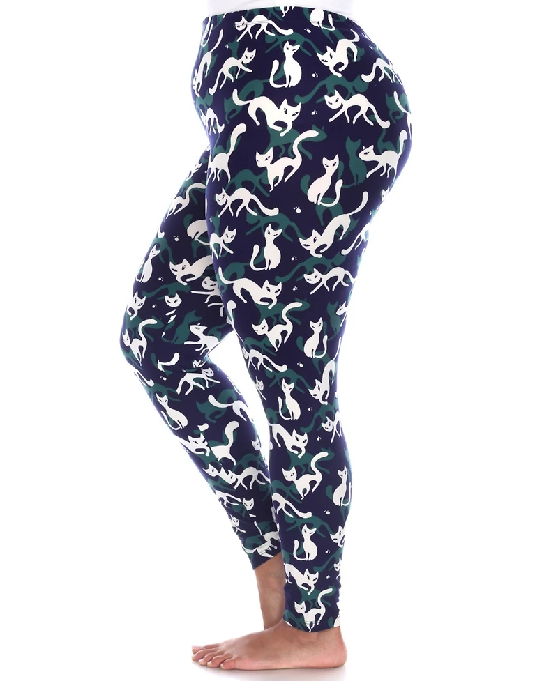 White Mark Plus Cat Print Legging Pants, 2-Pack