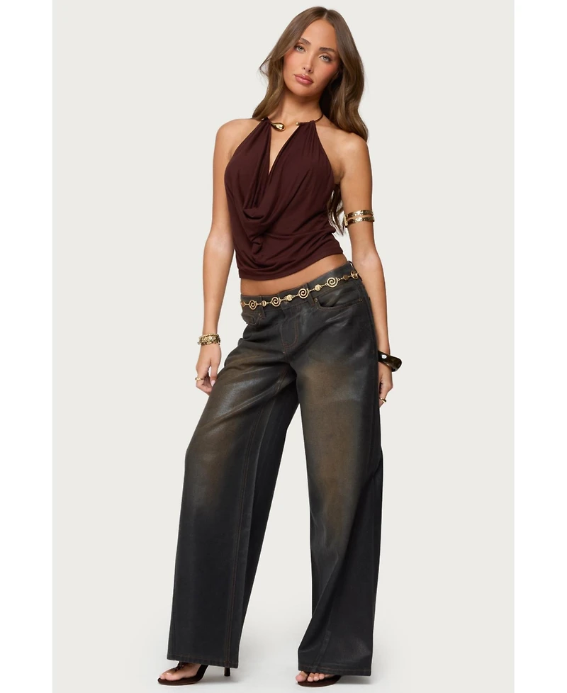 Edikted Women's Mileva Cuff Deep Cowl Neck Top