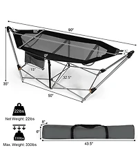 Gymax Folding Hammock Indoor & Outdoor with Side Pocket Iron Stand