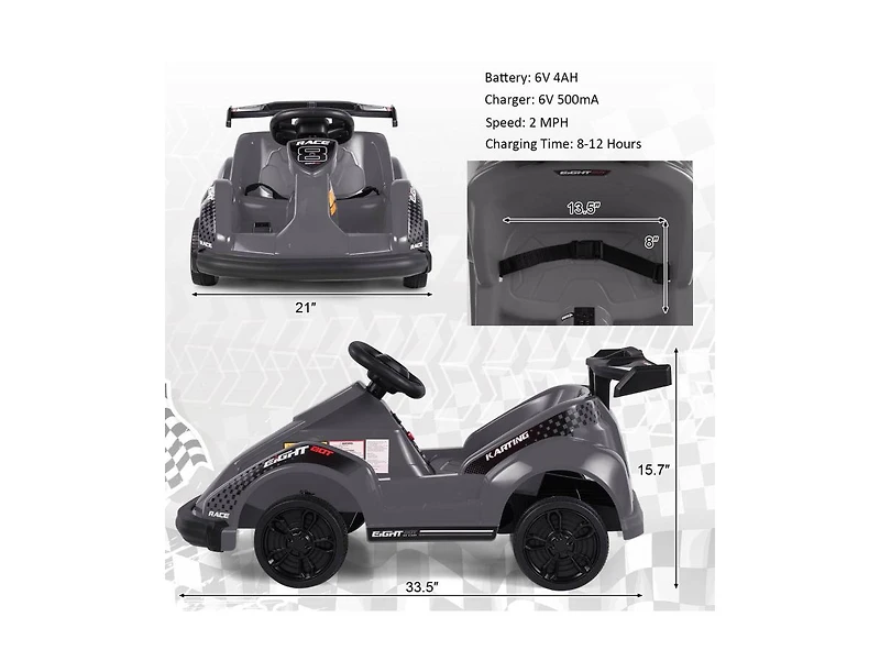 6V Kids Ride-On Go Cart with Remote Control & Safety Belt – Black