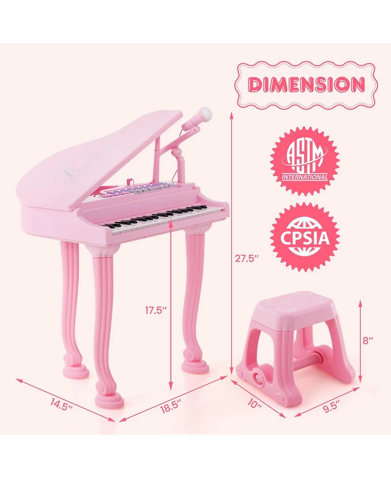 37-Key Kids Piano Keyboard with Stool and Lid – Pink