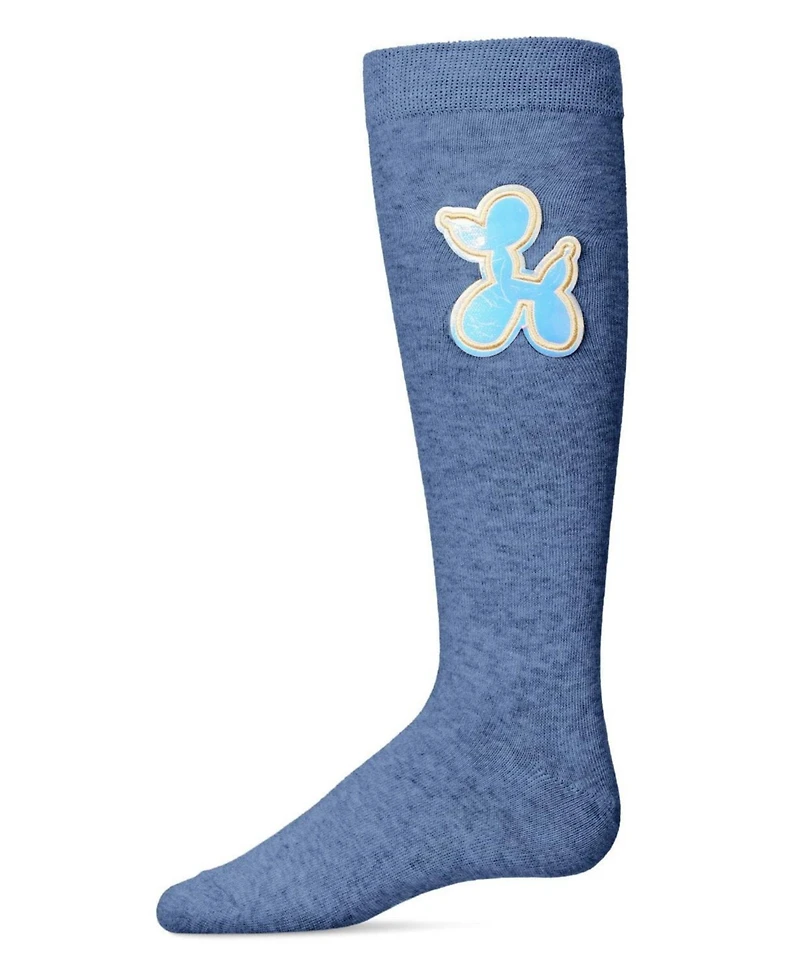 Memoi Big Girls Iridescent Balloon Dog Cotton Blend Knee High Sock