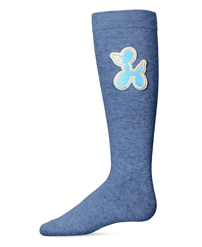 Memoi Big Girls Iridescent Balloon Dog Cotton Blend Knee High Sock