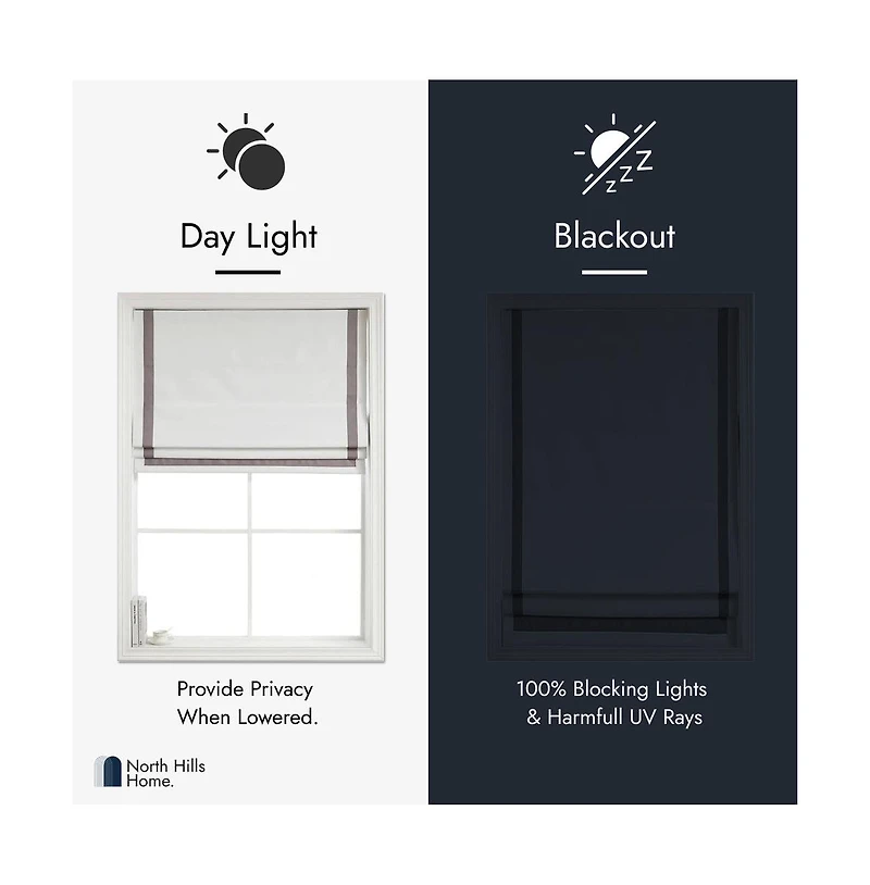 Shadisfy Cordless Pull Down 100% Blackout Roman Shade with Ribbon Border 48"x64"