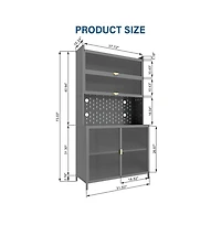 Chic Crate 73'' Tall 6-Level Flip-Door Pegboard Metal Pantry Cabinet(Grey) Anti-Tip Hutch for Kitchen/Dining/Living Room