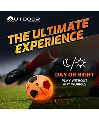 Lifemaster Enjoy glowing soccer fun with the Outdoor Cruiser Light Up Soccer Ball! Waterproof, tap-activated, and glows for up to 30 hours. Includes p