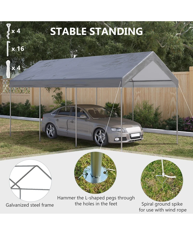 Outsunny 20' x 10' Height Adjustable Carport Patio Storage Shelter