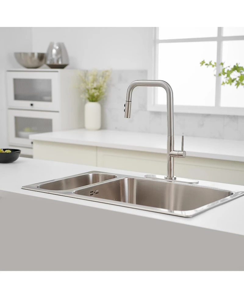 Greenspring Single Handle Pull-Down Sprayer 1 Spray High Arc Kitchen Faucet With Deck Plate in Brushed Nickel